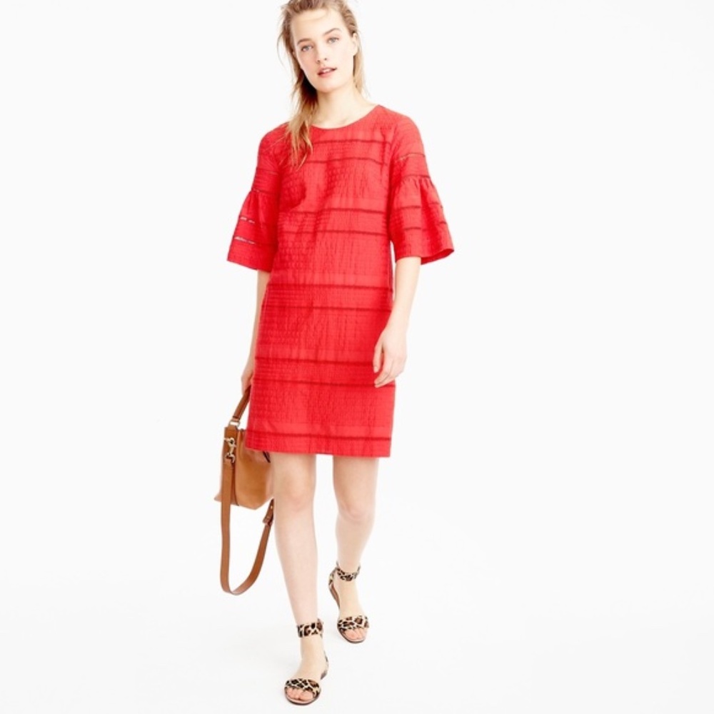J Crew Coral Seersucker Shift Dress - 8